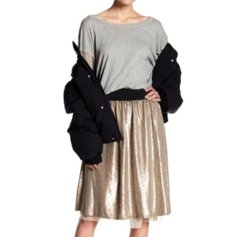 Free People Flashing Lights Gold Sequin  Skirt Med - Picture 2 of 7